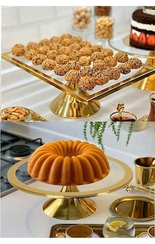 Yuvarlak ve Dikdörtgen Kek Pasta Standı 2'li Gold Yuvarlak ve Dikdörtgen Kek Pasta Standı 2'li Gold