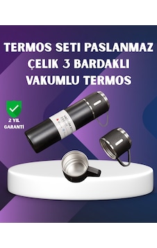 Paslanmaz Termos Ve İkili Bardak Seti 6-12 Saat Sıcak/soğuk Tutma Kahverengi Paslanmaz Termos Ve İkili Bardak Seti 6-12 Saat Sıcak/soğuk Tutma Kahverengi