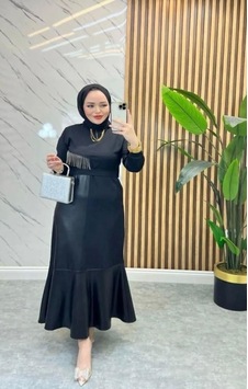 Lovie Moda Kadın Deri Parçalı Elbise Siyah