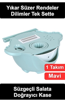 Salataaparatı Çok Fonksiyonlu Süzgeçli Sebze Doğrayıcı Rende Seti Dilimleyici Kase Meyve Yıkama Süz Çok Renkli