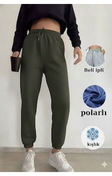 Trend Alisse Kadın Yüksek Bel Içi Polarlı Üç Iplik Eşofman Altı Haki Yeşil