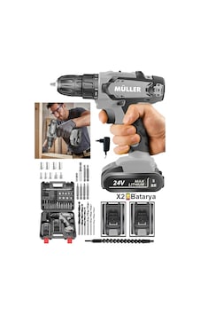 Pro Pro Müller 24 V 5 Ah Çelik Şanzuman Bakır Sargılı Çift Akülü Şarjlı Matkap 27 Parça Set Pro Pro Müller 24 V 5 Ah Çelik Şanzuman Bakır Sargılı Çift Akülü Şarjlı Matkap 27 Parça Set