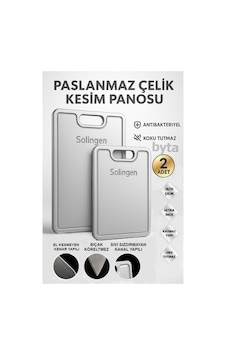 Solingen 2 Adet Paslanmaz Çelik Kesim Panosu Antibaktariyel Yüzey Gri Solingen 2 Adet Paslanmaz Çelik Kesim Panosu Antibaktariyel Yüzey Gri