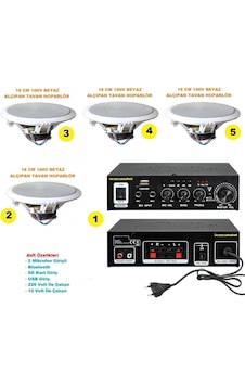 Tavan Hoparlör Seti 1 Adet Anfi+4 Adet 100v 16cm Tavan Hoparlör Tavan Hoparlör Seti 1 Adet Anfi+4 Adet 100v 16cm Tavan Hoparlör