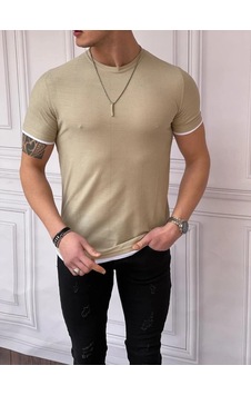Modefendi Slim Fit Örgü Desen Pamuklu Parçalı Tshırt Bej Modefendi Slim Fit Örgü Desen Pamuklu Parçalı Tshırt Bej
