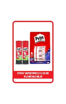Pritt Stick 22 Gr Shrink X 2 Adet + Pritt Beyaz Silgi 5'li Blister Pritt Stick 22 Gr Shrink X 2 Adet + Pritt Beyaz Silgi 5'li Blister
