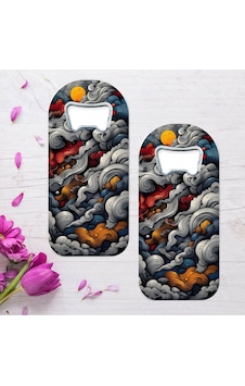 Renkli Bulutlar Özel Tasarımlı Oval Uzun Açacaklı Magnet