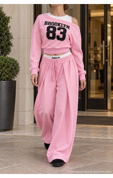 Polo State Kadın Brooklyn 83 Baskılı Düşük Omuz Crop Sweatshirt Ve Bol Paça Pantolon Pembe Polo State Kadın Brooklyn 83 Baskılı Düşük Omuz Crop Sweatshirt Ve Bol Paça Pantolon Pembe