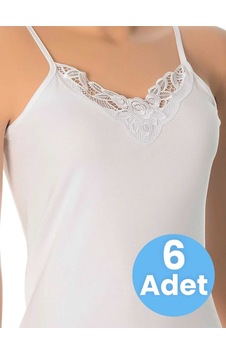 Tezzgelsin Kadın Pamuklu İp Askılı Güpürlü Atlet 6 Adet Beyaz Tezzgelsin Kadın Pamuklu İp Askılı Güpürlü Atlet 6 Adet Beyaz