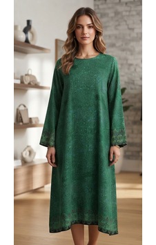 Stormwear Kadın Etnik Desenli Uzun Kollu Midi Elbise Yeşil