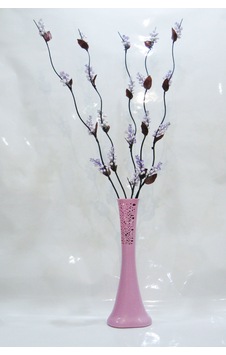 5 Mor 20 Salkım Üzüm Dallarında 60 Cm Pembe Desenli Uzun Vazo