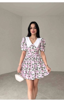 Meecy Çiçek Desenli Bebe Yaka Poplin Elbise Pembe Pembe Meecy Çiçek Desenli Bebe Yaka Poplin Elbise Pembe Pembe
