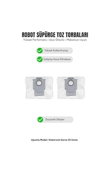 Roborock Saros 20 Sonic İle Uyumlu 2'li Toz Torbası 17.0 Roborock Saros 20 Sonic İle Uyumlu 2'li Toz Torbası 17.0