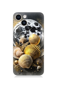 Apple Uyumlu iPhone 14 Ay Ve Deniz Kabukları Desenli Silikon Kılıf Silikon