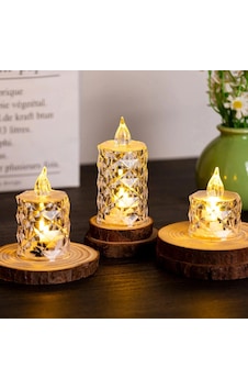 Hubrendy Çer Led Mum Şeffaf Kristal Led Mum Pilli Alevsiz Çay Mumu Düğün Doğum Günü Ortam Işığı Midi Diğer