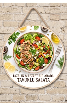 Tavuklu Salata Temalı Restoranlar Cafeler Büfeler İçin Ahşap Duvar Kapı Dekoratif Süs Tavuklu Salata Temalı Restoranlar Cafeler Büfeler İçin Ahşap Duvar Kapı Dekoratif Süs