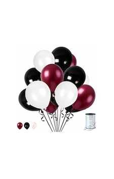 50 Adet Bordo - Beyaz- Siyah Metalik Balon 3'Lü Renk - 12 Inç