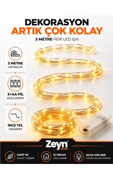 3 Metre Pilli Peri Led Işık Gün Işığı Dekoratif Tel Aydınlatma 2 Aa Kalem Pil İle Çalışan Oda Süsü Sarı 3 Metre Pilli Peri Led Işık Gün Işığı Dekoratif Tel Aydınlatma 2 Aa Kalem Pil İle Çalışan Oda Süsü Sarı