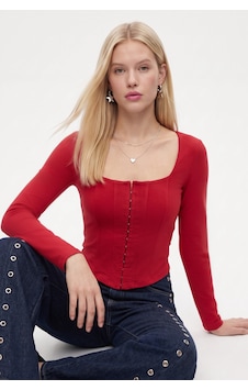 Ritnice Kadın Sage Penye %100 Pamuk Kancalı Kırmızı Uzun Kollu Örme Bluz Ritnice Kadın Sage Penye %100 Pamuk Kancalı Kırmızı Uzun Kollu Örme Bluz