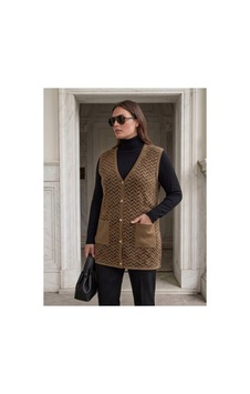 Onno Style Women Desenli Çelik Örgü Klasik Triko Yelek Krem Onno Style Women Desenli Çelik Örgü Klasik Triko Yelek Krem