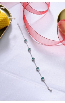 925 Ayar Gümüş Beşli 8 Mm Yonca Bileklik Yeşil 89894569