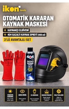 İkon Tools Otomatik Kararan Kaynak Maskesi Tıg Mıg Mma Plazma Uyumlu Dın 4-9/13 + Kaynakçı Eldiveni + 404 Gazaltı Kaynak Spreyi 400 Ml - 3 Lü Kaynak Seti İkon Tools Otomatik Kararan Kaynak Maskesi Tıg Mıg Mma Plazma Uyumlu Dın 4-9/13 + Kaynakçı Eldiveni + 404 Gazaltı Kaynak Spreyi 400 Ml - 3 Lü Kaynak Seti