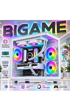 Bigame ELITE-V3 R7-7800X3D 16 GB 1 TB M2 SSD RTX5060 Free Dos Masaüstü Oyuncu Bilgisayarı