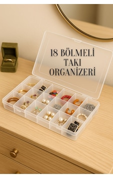 18 Bölmeli Kapaklı Takı Kolye Boncuk İlaç Küpe Yüzük Kutusu Düzenleyici Organizer Beyaz