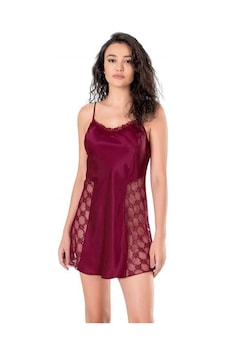 Red Womans Dantel İşlemeli İnce Askılı Bordo Kısa Saten Gecelik Red Womans Dantel İşlemeli İnce Askılı Bordo Kısa Saten Gecelik