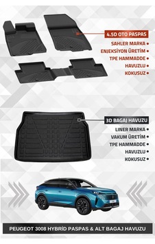 Sahler Peugeot 3008 2024+ Hybrid Uyumlu 4.5d Premium Havuzlu Oto Paspas Ve Liner Marka 3d Alt Bagaj
