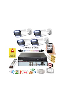 4 Lü Sesli Araç İnsan Yüz Tanımalı Hareket Algılayan 5 Mp Lens 9 Warm Led Gece Renkli Kamera Seti 5909ws
