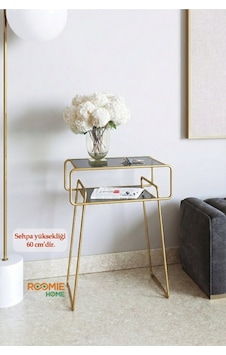 Retro Yan Sehpa, Metal Sehpa, Cam Sehpa, Salon, Yatak Odası, Antre Füme Cam Gold Altın Retro Yan Sehpa, Metal Sehpa, Cam Sehpa, Salon, Yatak Odası, Antre Füme Cam Gold Altın