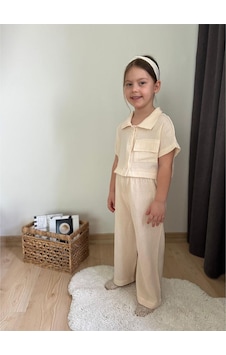 My Kids Wear Müslin Kumaş Kız Çocuk Takım KREM My Kids Wear Müslin Kumaş Kız Çocuk Takım KREM