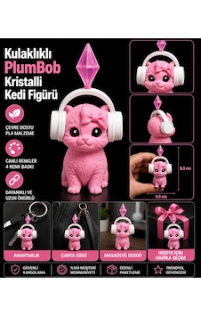 11 Cm Sims Plumbob Kulaklıklı Kristalli Kedi Figürü Dekoratif Sevimli Kedi Biblo - Pembe 11 Cm Sims Plumbob Kulaklıklı Kristalli Kedi Figürü Dekoratif Sevimli Kedi Biblo - Pembe
