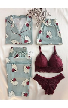 Mh Moony Homewears 5'li Al Kalbimi Penye Pijama İç Giyim Çeyiz Seti Gri