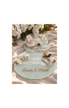 Kişiye Özel Söz Nişan Tepsisi İsimli Kahve Sunum Seti Gelin Damat Kahvesi - 927804590 Diğer