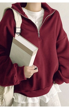 Ghassy Co. Kadın Pamuklu Oversize Silver Yarım Fermuarlı Sweatshirt Bordo Ghassy Co. Kadın Pamuklu Oversize Silver Yarım Fermuarlı Sweatshirt Bordo