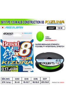 Kizuna 56117 Pe 135m Alb Construction X8 Super Chartreuse 0,15 Kizuna 56117 Pe 135m Alb Construction X8 Super Chartreuse 0,15