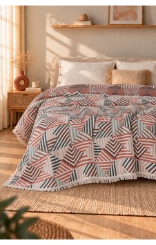 Geometrik %100 Pamuklu Müslin Yatak Örtüsü Pike , Premium Püsküllü Çift Taraflı 220x240 Kiremit Geometrik %100 Pamuklu Müslin Yatak Örtüsü Pike , Premium Püsküllü Çift Taraflı 220x240 Kiremit