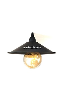 Dekoratif Siyah Metal Abajur Aplik Rustik Ampul Şapkası 40 Cm