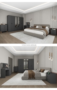 Asra Trend Yatak Odası Takımı 5 Parça %100 Mdf Gardırop Şifonyer Makyaj Masası Komodin Ytk01 Antrasit Asra Trend Yatak Odası Takımı 5 Parça %100 Mdf Gardırop Şifonyer Makyaj Masası Komodin Ytk01 Antrasit