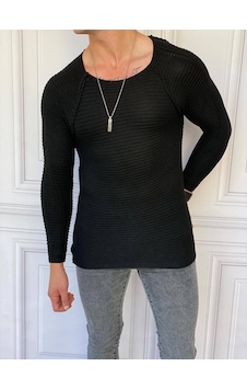 Modefendi Slim Fit Çelik Örme Açık Yaka Kazak Siyah Modefendi Slim Fit Çelik Örme Açık Yaka Kazak Siyah