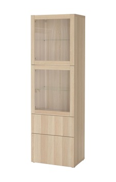 Dolap Kombinasyonu, Ağartılmış Meşe Görünümlü-beyaz Meşe Görünümlü-şeffaf Cam, 60x42x193 Cm, Lappvıken, Fren Raylı Dolap Kombinasyonu, Ağartılmış Meşe Görünümlü-beyaz Meşe Görünümlü-şeffaf Cam, 60x42x193 Cm, Lappvıken, Fren Raylı