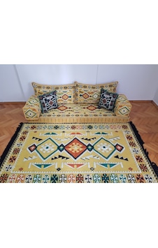 Şark Köşesi Minder Anadolu Desenli Kilim Kırlent Takımı Konsept Sarı 8 Parça