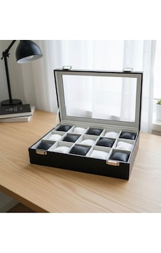 Premium 15 Yuvalı Tamamen Deri Kaplama Cam Kapaklı Şık Tasarım Saat Saklama Kutusu Ebat 34x24x8 Cm Siyah - Beyaz Premium 15 Yuvalı Tamamen Deri Kaplama Cam Kapaklı Şık Tasarım Saat Saklama Kutusu Ebat 34x24x8 Cm Siyah - Beyaz
