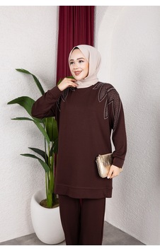 Hira Life Fashion Moda Efsa Kadın Kahverengi Tesettür Giyim Zarif Taş Detaylı Tunik & Pantolon İkili Takım Kahverengi Kahverengi Hira Life Fashion Moda Efsa Kadın Kahverengi Tesettür Giyim Zarif Taş Detaylı Tunik & Pantolon İkili Takım Kahverengi Kahverengi