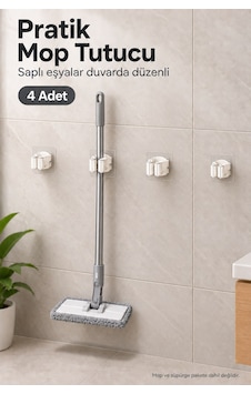 Yapışkanlı Mop Süpürge Tutucu 4'lü Set Fırça Askısı Çok Renkli Yapışkanlı Mop Süpürge Tutucu 4'lü Set Fırça Askısı Çok Renkli