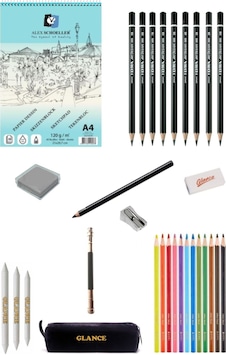 Alex Schoeller Eskiz Blok Defter 120gr A4 40 Yaprak Kuruboya Kalemi Rulo Kalemlik Çizim Eskiz Seti Alex Schoeller Eskiz Blok Defter 120gr A4 40 Yaprak Kuruboya Kalemi Rulo Kalemlik Çizim Eskiz Seti