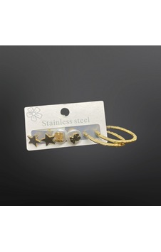 9072412610567 - Yıldız Ve Ay Figürlü Altın Renk Halka Model 316l Çelik Кüpе Takımı - Şık Ve Zarif Gold 9072412610567 - Yıldız Ve Ay Figürlü Altın Renk Halka Model 316l Çelik Кüpе Takımı - Şık Ve Zarif Gold