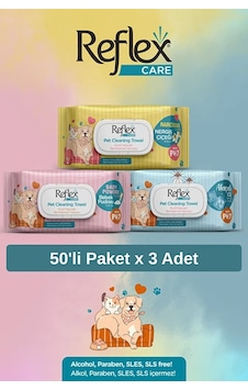 Reflex Care Kokulu Kedi Ve Köpekler İçin Çok Amaçlı Hijyenik Temizleme Mendili Karışık Set 50'li X 3 Adet